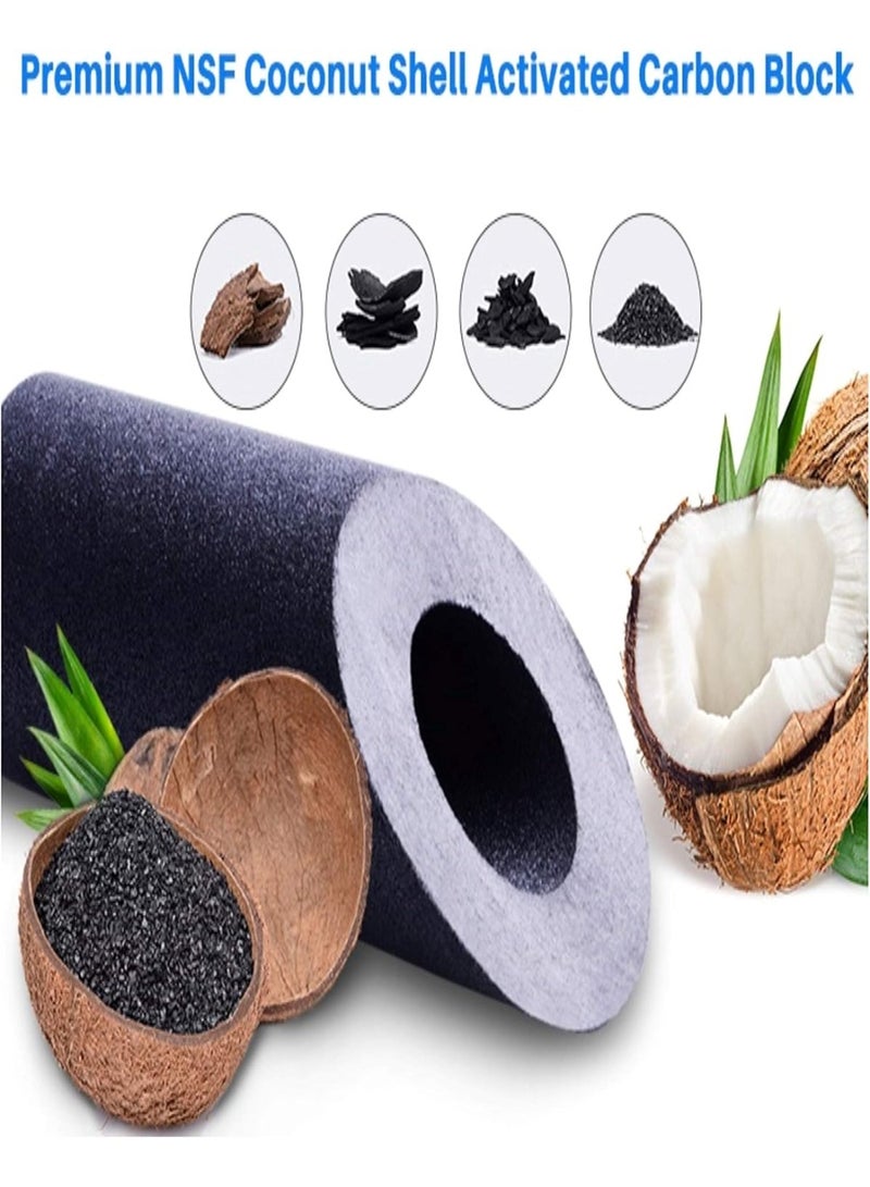 فلتر مياه كربوني بكتلة CTO مقاس 20 × 2.5 بوصة – دقة تنقية 5 ميكرون – مجموعة 4 فلاتر لتنقية مياه المنزل بالكامل - Image 3