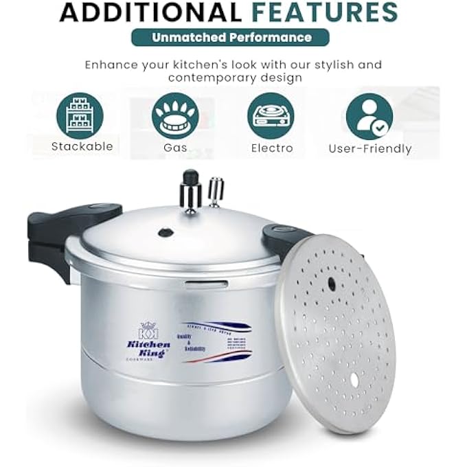 Kitchen King Blaze 11L Pressure Cooker  Steamer Heavy Duty Aluminium Grs Safety Valve Ergonomic HeatResistant Handles Gas  Electric Stove Compatible - Image 5