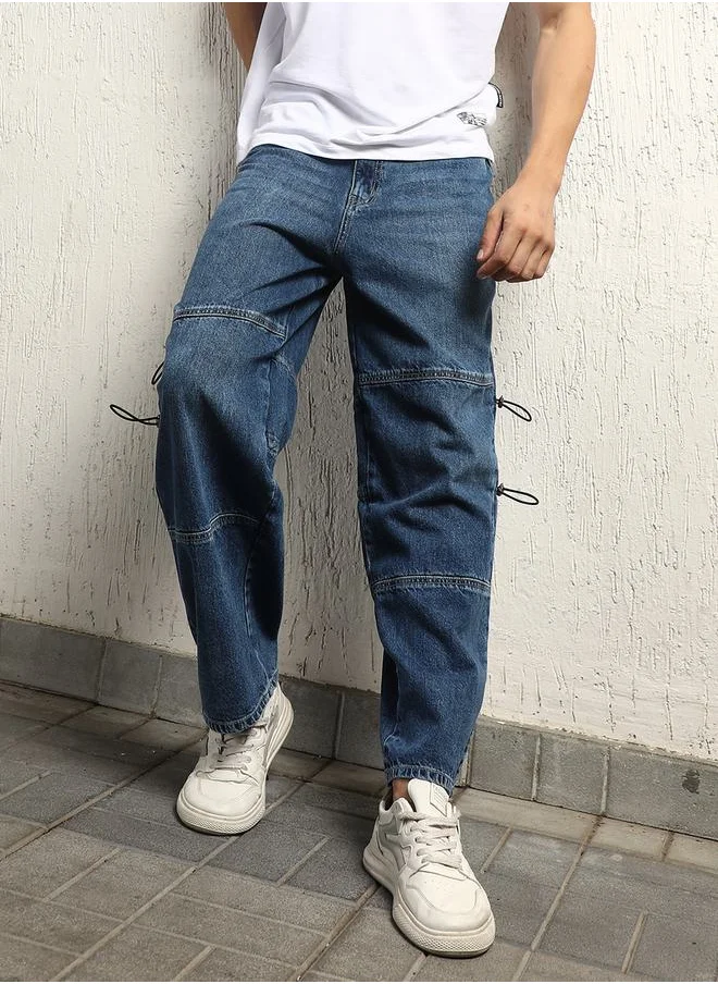 Hubberholme Panelled Baggy Jeans with Toggle String by Styli