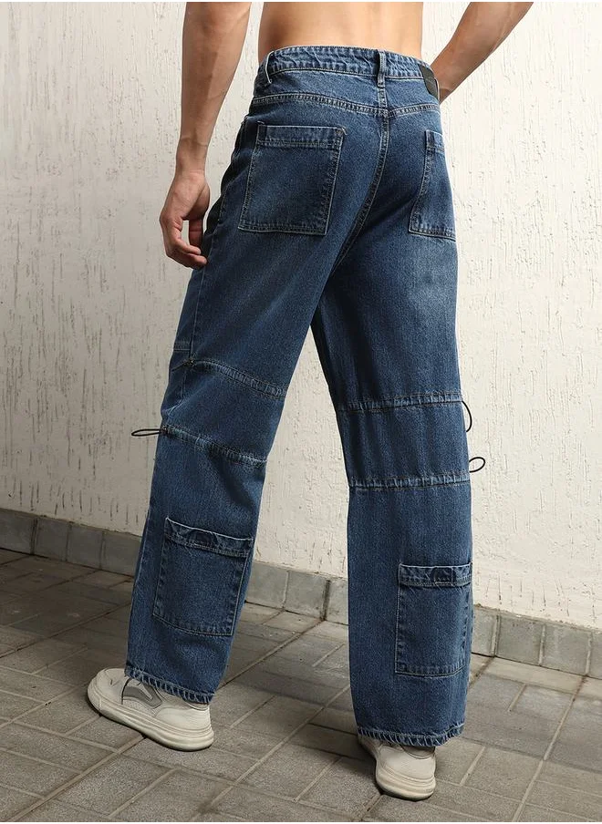 Hubberholme Panelled Baggy Jeans with Toggle String by Styli
