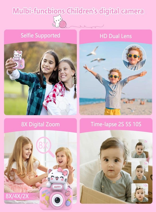 VETEK Kids Camera for Boys and Girls, Digital Camera for Kids Toy, Toddler Camcorder Birthday for Age 3 4 5 6 7 8 9 10 with 16GB SD Card, Video Recorder 1080P HD IPS 2 Inch(Pink) - Image 4