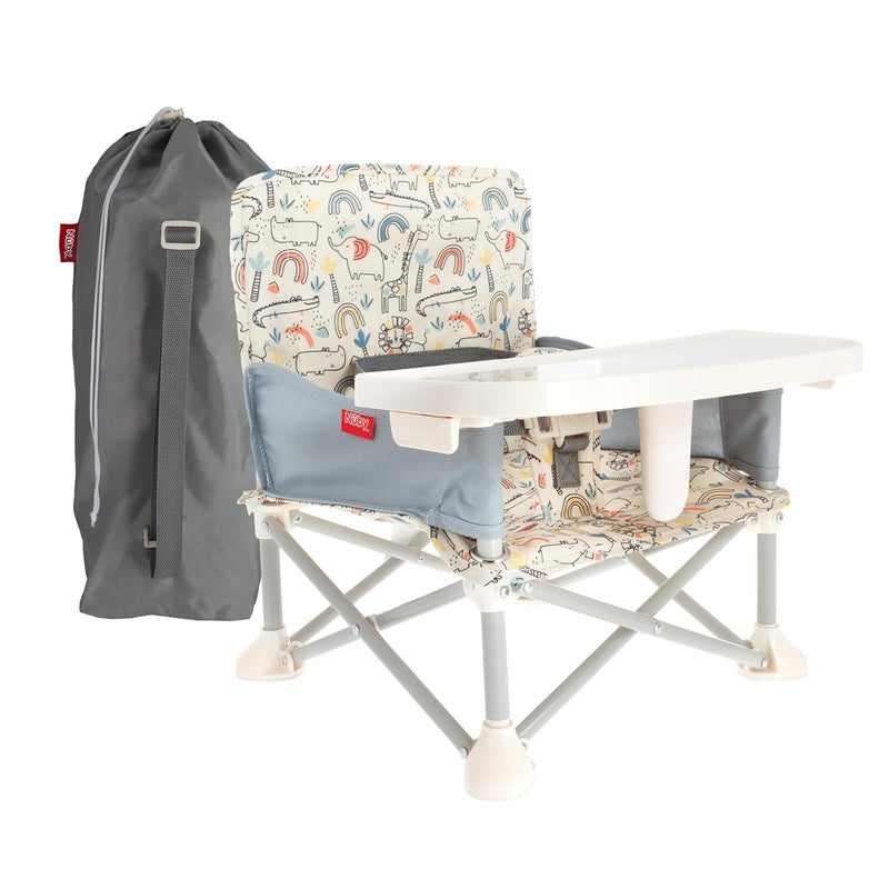 Nuby PopUp Booster Seat with Removable Tray  6 Months  Portable Booster Seat for Floor for IndoorOutdoor Use  3Point Safety Adjustable Straps  Summer Travel Essentials  Safari - Image 1