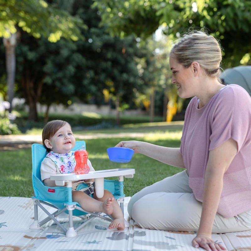 Nuby PopUp Booster Seat with Removable Tray  6 Months  Portable Booster Seat for Floor for IndoorOutdoor Use  3Point Safety Adjustable Straps  Summer Travel Essentials  Safari - Image 2