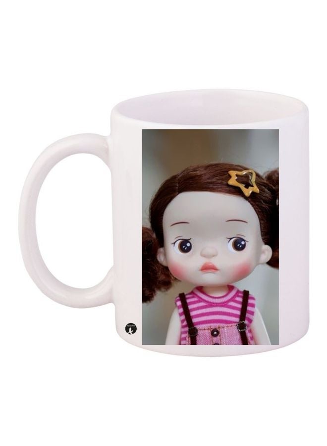 RYN Cartoon Girl Printed Coffee Mug White/Beige/Pink 11ounce