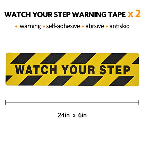ONTWIE 6" x 24" Watch Your Step Floor Tape Anti Slip Warning Sign Sticker Adhesive Non- Slip Abrasive Decal for Workplace Home Safety Wet Floor Caution - 2 Pack - Image 2