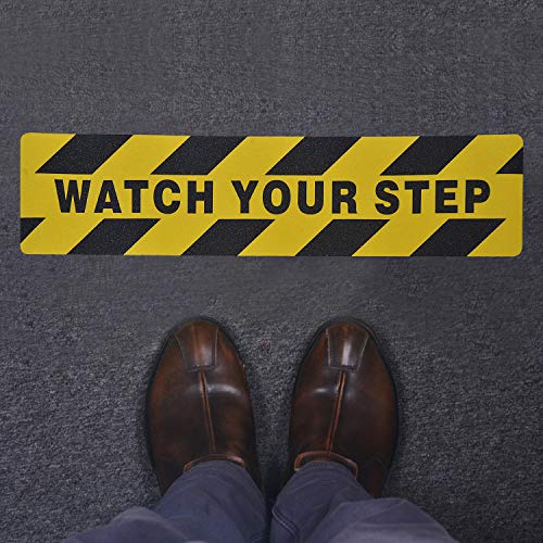 ONTWIE 6" x 24" Watch Your Step Floor Tape Anti Slip Warning Sign Sticker Adhesive Non- Slip Abrasive Decal for Workplace Home Safety Wet Floor Caution - 2 Pack - Image 3