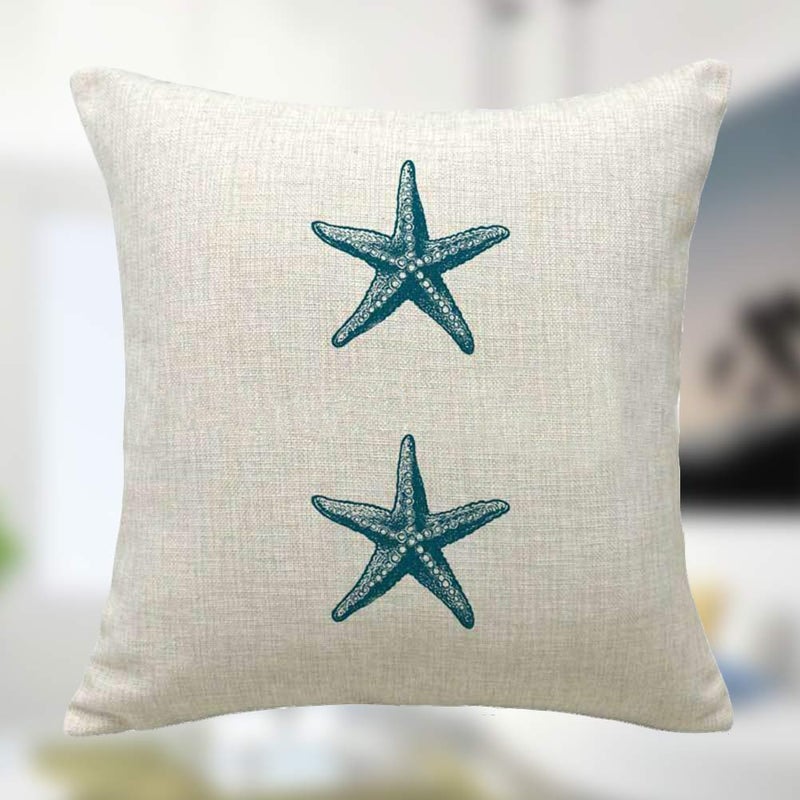 2pcs Coastal Theme Throw Pillow Cover Cotton and Linen Decorative Pillow Protector for Home Bed Chair (Sea Star) - Image 4
