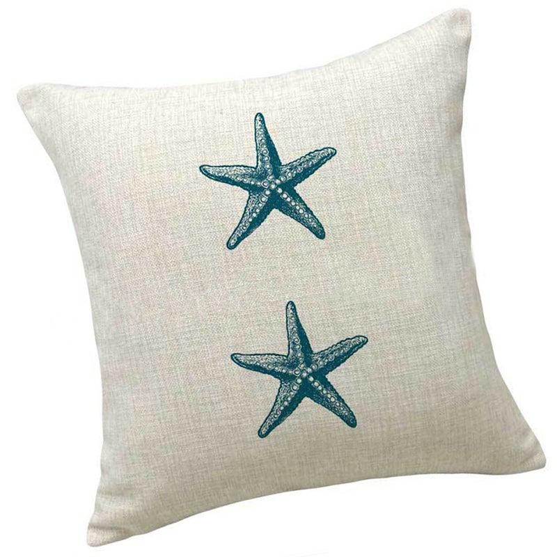 2pcs Coastal Theme Throw Pillow Cover Cotton and Linen Decorative Pillow Protector for Home Bed Chair (Sea Star) - Image 2