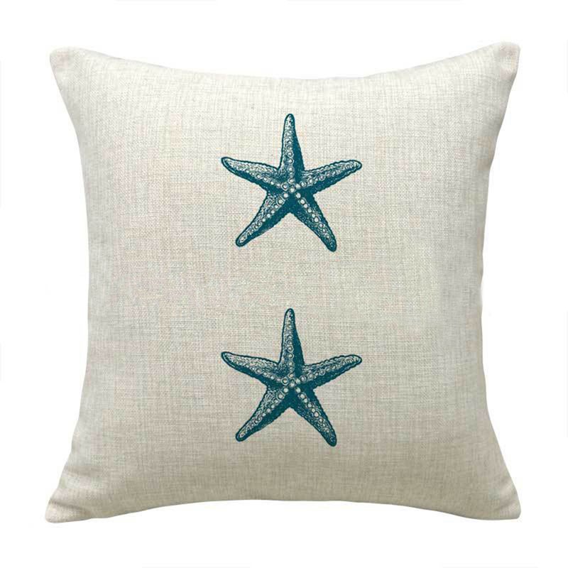 2pcs Coastal Theme Throw Pillow Cover Cotton and Linen Decorative Pillow Protector for Home Bed Chair (Sea Star) - Image 1
