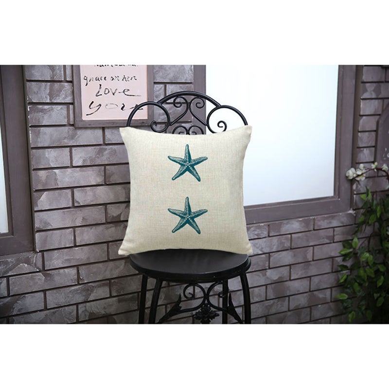 2pcs Coastal Theme Throw Pillow Cover Cotton and Linen Decorative Pillow Protector for Home Bed Chair (Sea Star) - Image 5