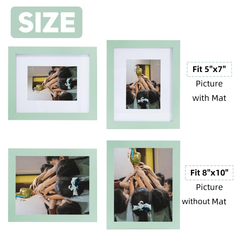 Muzilife 8x10 Wood Picture Frame Flat Display Pictures 5x7 with Mat or 8x10 Without Mat for Wall or Tabletop 2pcs  Morandi Green - Image 3
