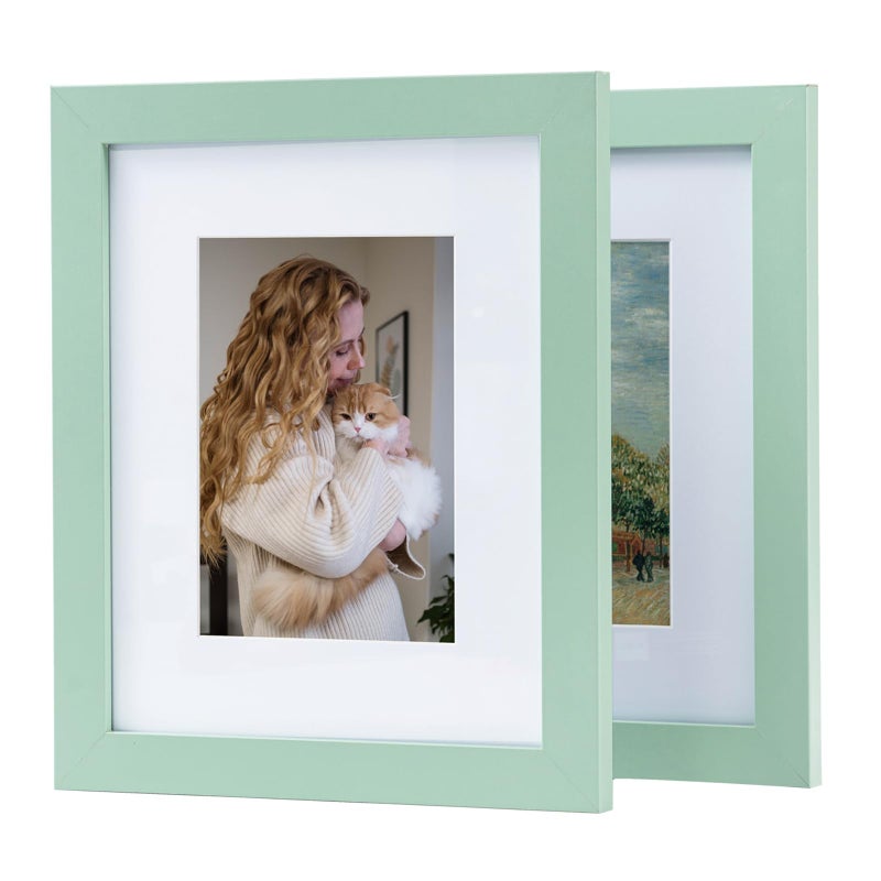 Muzilife 8x10 Wood Picture Frame Flat Display Pictures 5x7 with Mat or 8x10 Without Mat for Wall or Tabletop 2pcs  Morandi Green - Image 1