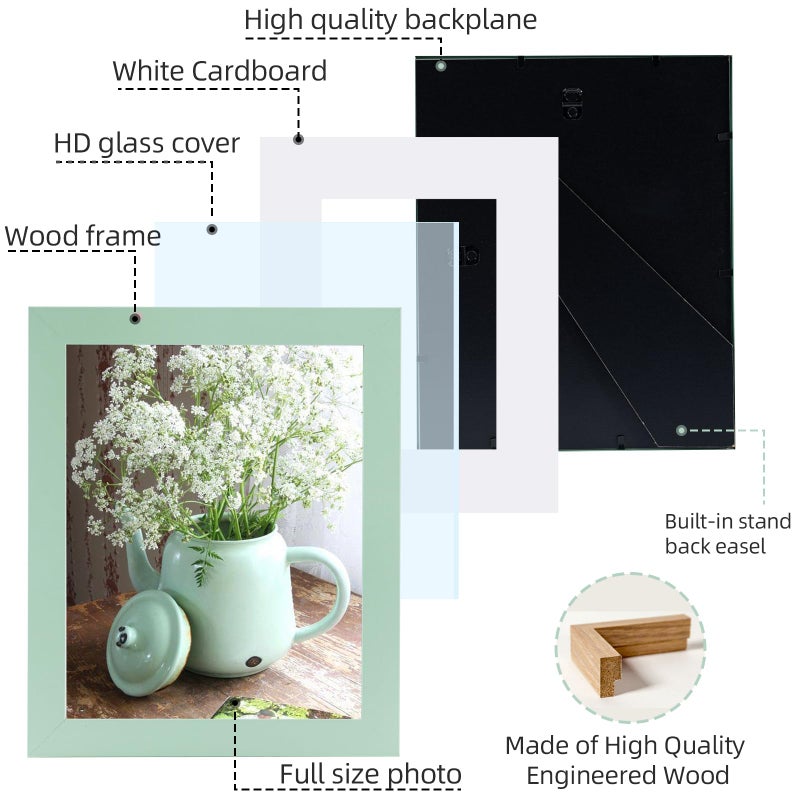 Muzilife 8x10 Wood Picture Frame Flat Display Pictures 5x7 with Mat or 8x10 Without Mat for Wall or Tabletop 2pcs  Morandi Green - Image 5