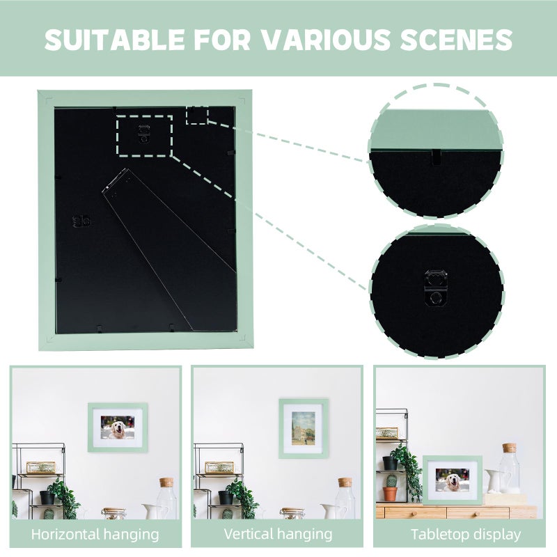 Muzilife 8x10 Wood Picture Frame Flat Display Pictures 5x7 with Mat or 8x10 Without Mat for Wall or Tabletop 2pcs  Morandi Green - Image 4