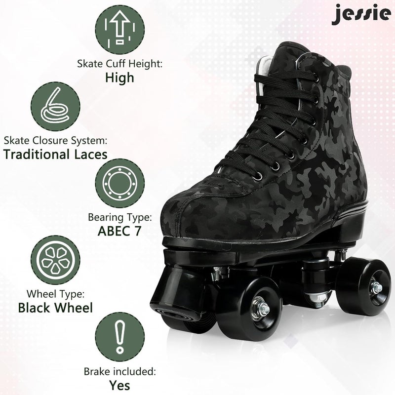 جيسي Outdoor Roller Skates Women Adult with Light Up Wheels Black Quad Skating for Men Youth Boys Girls - Image 5
