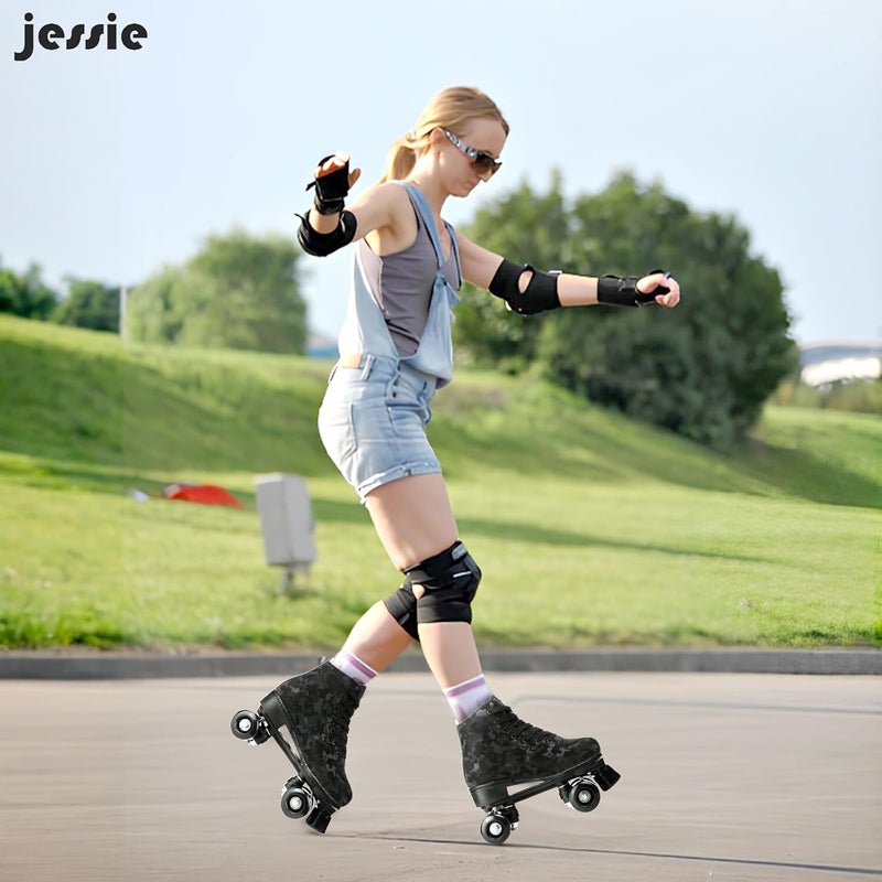 جيسي Outdoor Roller Skates Women Adult with Light Up Wheels Black Quad Skating for Men Youth Boys Girls - Image 4