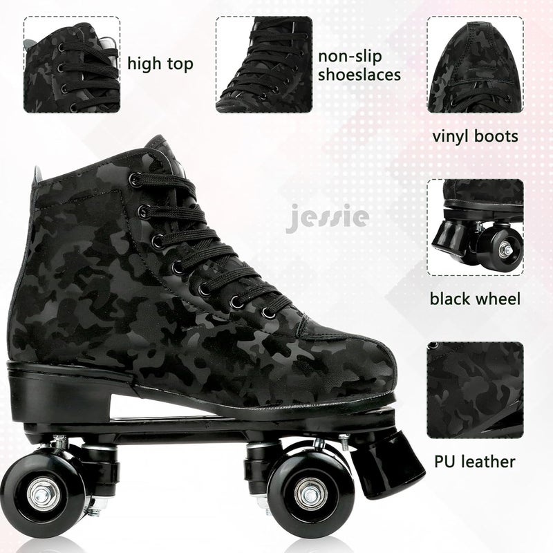 جيسي Outdoor Roller Skates Women Adult with Light Up Wheels Black Quad Skating for Men Youth Boys Girls - Image 3