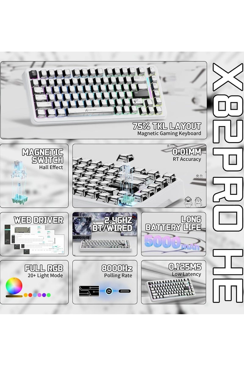 Attack Shark X82PRO HE Wireless Rapid Trigger RGB Mechanical Gaming Keyboard with Adjustable Actuation,2.4G/Wired/BT,8K Polling Rate,Hall Effect Magnetic Switch,5000mAh Battery for PC FPS(White Anime) - Image 2