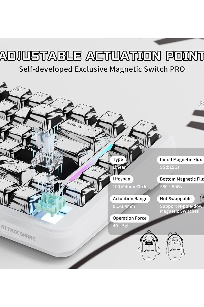 Attack Shark X82PRO HE Wireless Rapid Trigger RGB Mechanical Gaming Keyboard with Adjustable Actuation,2.4G/Wired/BT,8K Polling Rate,Hall Effect Magnetic Switch,5000mAh Battery for PC FPS(White Anime) - Image 5