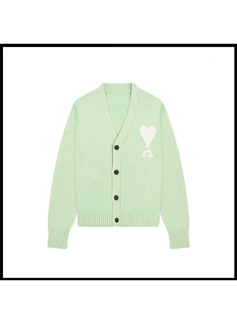 Generic - Trendy Brand Love Knit Cardigan Oversized V-Neck Sweater Light green [a28 cotton yarn style] - Image 1