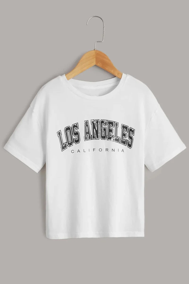 ONLYTRENDWEAR Kids Los Angles Cotton Tshirt 3-4 Years Old White