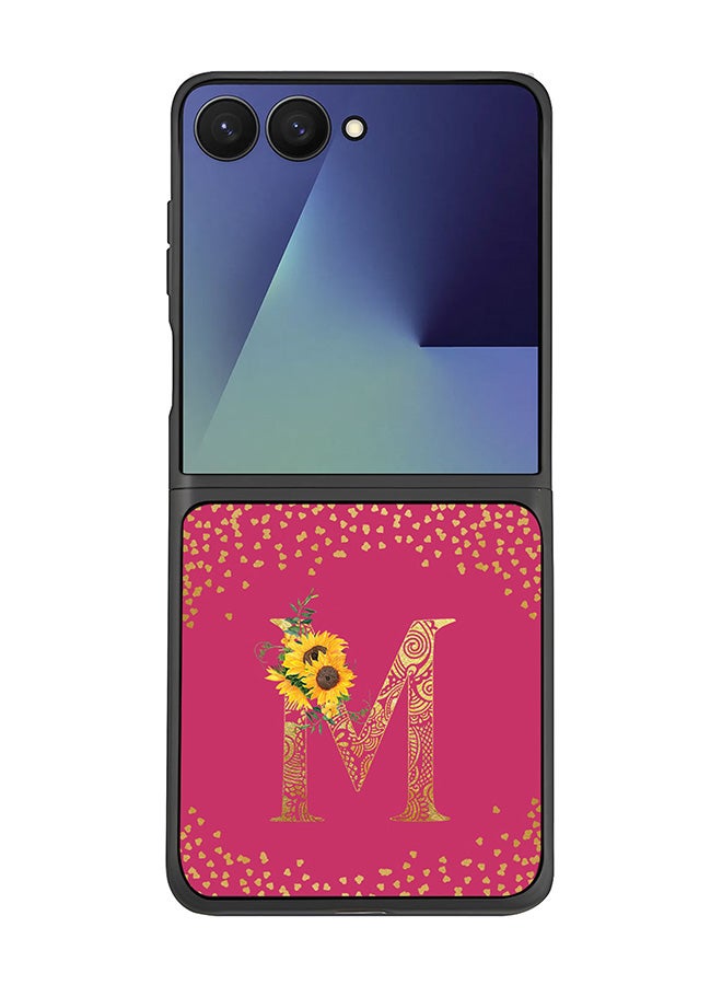 Stylizedd For Samsung Galaxy Z Flip7 Case,Slim fit Camera Protection, Shockproof Thin Phone cover  - Custom Floral Monogram - M ( Deep Pink )