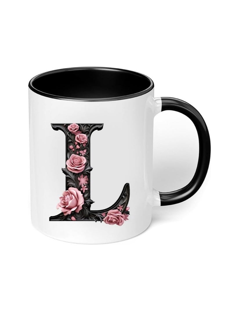 RYN® Ceramic Coffee Mug with Initial Design Printed Gift for Coffee and Tea Lovers 11 Oz  alphabet L - Image 1