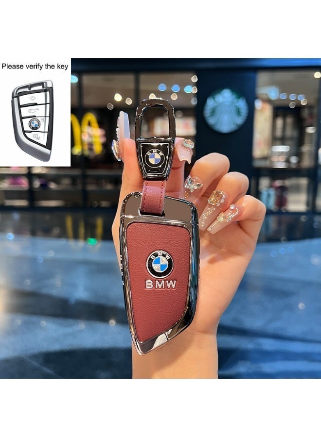 BMW Premium BMW Key Cover Shell for 3 Series 5 Series 7 Series X1 X5 X7 530li 525li - Red Leather Rope Buckle - Image 1