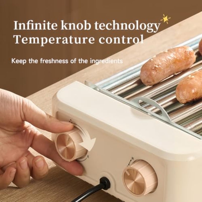 Indoor family party use: stainless steel hot dog roller grill with non-stick smokeless removable plates, silver color, 6-roller 3-in-1 portable design - Image 5