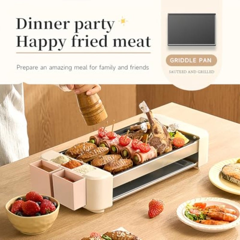 Indoor family party use: stainless steel hot dog roller grill with non-stick smokeless removable plates, silver color, 6-roller 3-in-1 portable design - Image 4