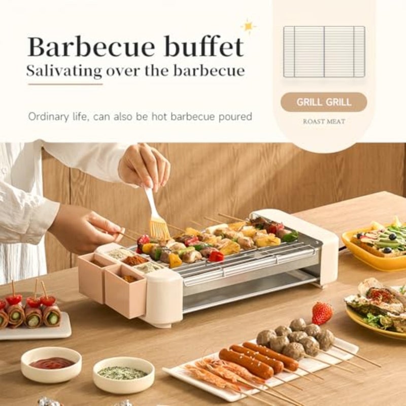 Indoor family party use: stainless steel hot dog roller grill with non-stick smokeless removable plates, silver color, 6-roller 3-in-1 portable design - Image 2