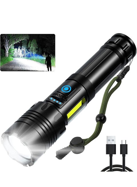 Rechargeable Flashlight 10000 High Lumens Torch Light With COB Sidelight, Most Powerful 26650 Battery, 7 Light Modes Zoomable IPX4 Waterproof Flashlight For Emergency, Camping