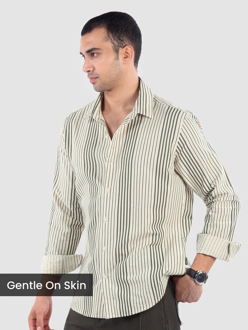 بيونغ قميص قطن مخطط بالزيتون