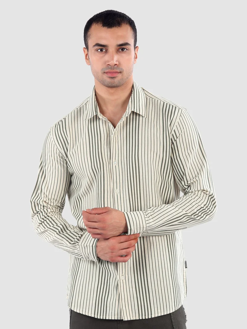 بيونغ قميص قطن مخطط بالزيتون
