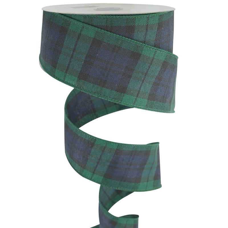 MEEDEE Blue and Green Plaid Ribbon 25 Inch Buffalo Plaid Wired Ribbon 25 Inch Navy and Green Plaid Christmas Ribbon 25 Yards Spool Black Watch Tartan Plaid Ribbon for Christmas Tree Gift Wrapping - Image 2