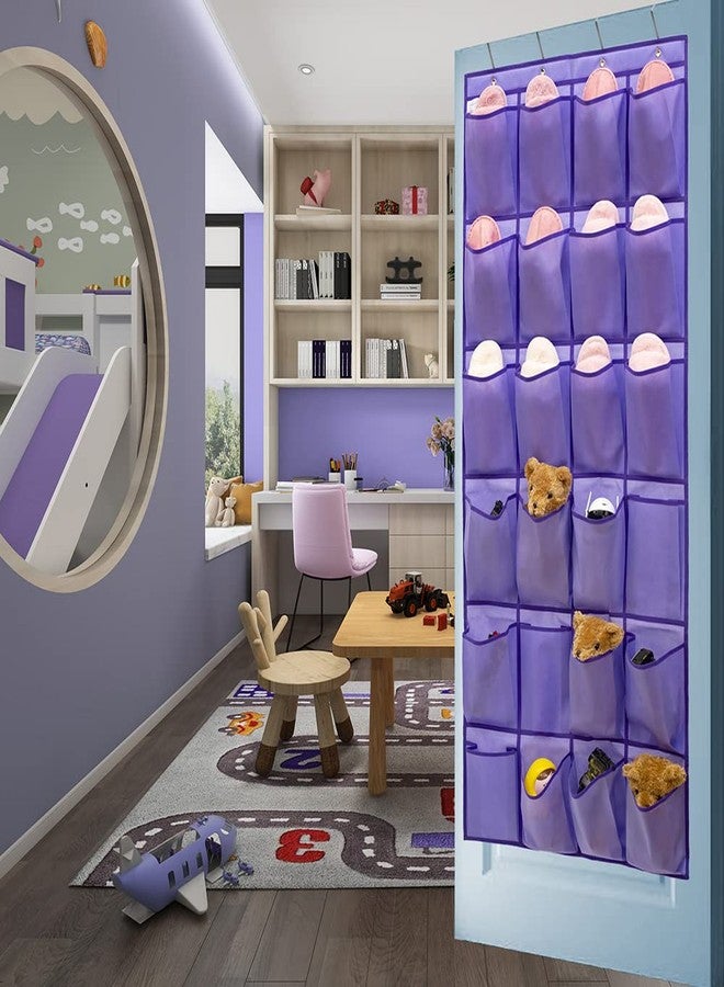 ANIZER Over The Door Hanging Shoe Organizer Shoe Rack Hanger 24 Large Fabric Pockets Holder with 4 Sturdy Hooks (PURPLE) - Image 2