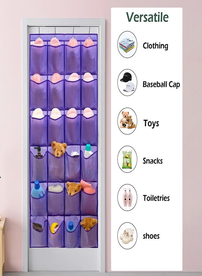 ANIZER Over The Door Hanging Shoe Organizer Shoe Rack Hanger 24 Large Fabric Pockets Holder with 4 Sturdy Hooks (PURPLE) - Image 3