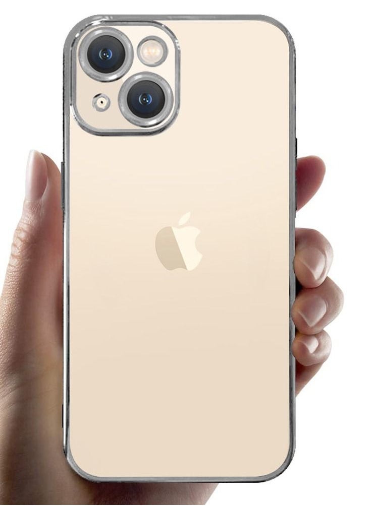 KST Design - iPhone 14 Plus Case Classic Series Clear Case with Electroplating Frame 6D Plating Camera Lens Protection Design 6.7 inch Silver/Clear - Image 1