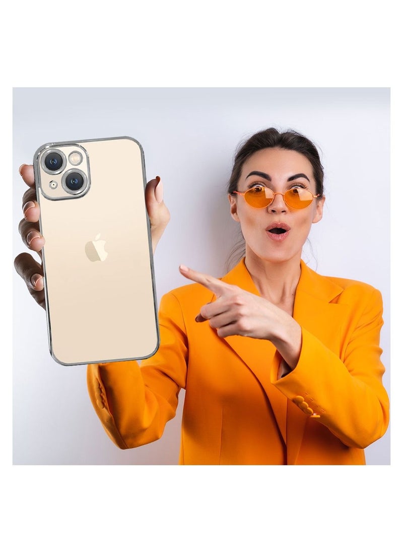 KST Design - iPhone 14 Plus Case Classic Series Clear Case with Electroplating Frame 6D Plating Camera Lens Protection Design 6.7 inch Silver/Clear - Image 1