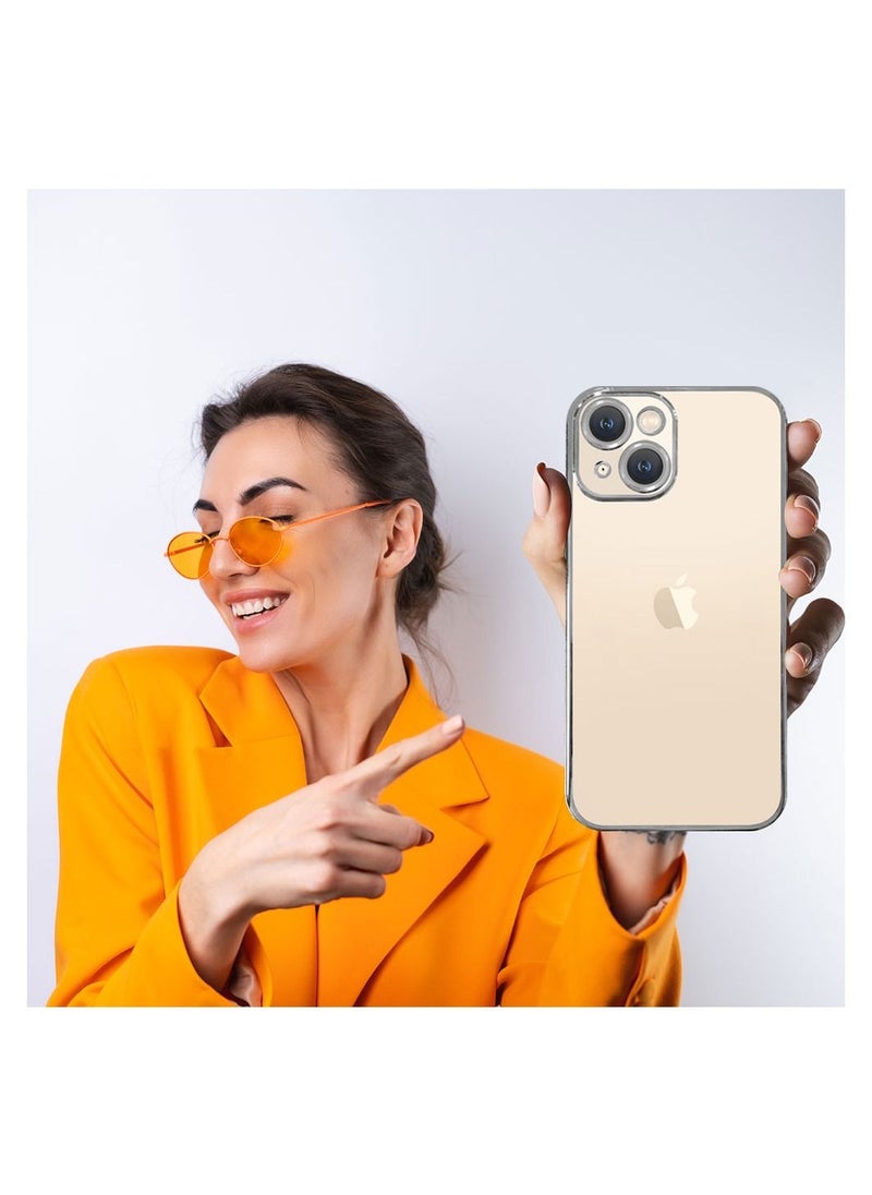 KST Design - iPhone 14 Plus Case Classic Series Clear Case with Electroplating Frame 6D Plating Camera Lens Protection Design 6.7 inch Silver/Clear - Image 1