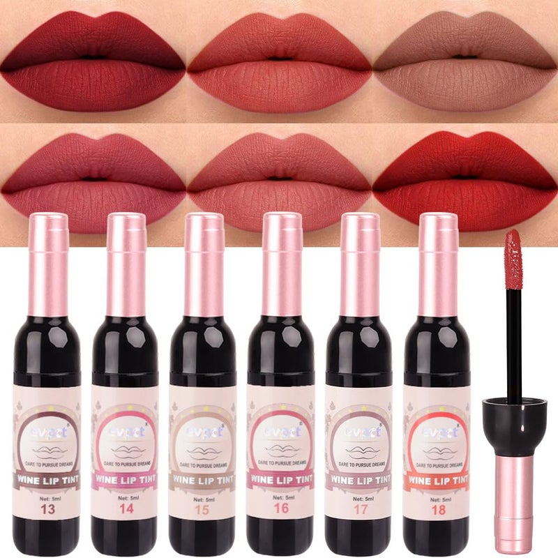 evpct 6Pcs Wine Bottle Lip Tint Stain 6 Colors Waterproof Red Matte All Day Liquid Lipstick Lip Gloss Sets for Women Magic Lipstick 24 Hours Original labiales magicos 24 horas originales Peel off 03 - Image 3