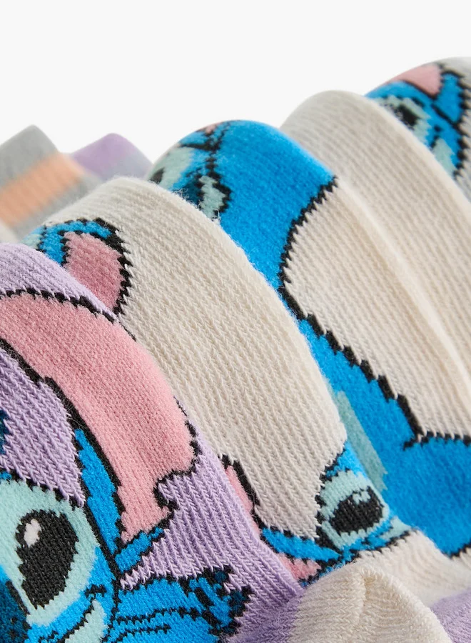 Disney Stitch Print Non Terry Ankle Length Socks - Set of 5