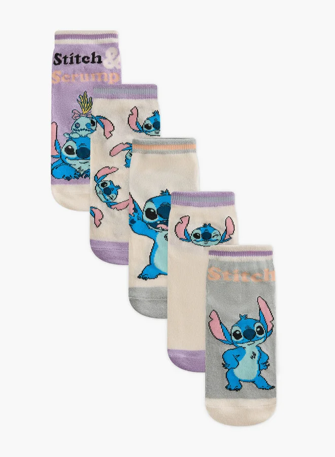 ديزني Stitch Print Non Terry Ankle Length Socks - Set of 5