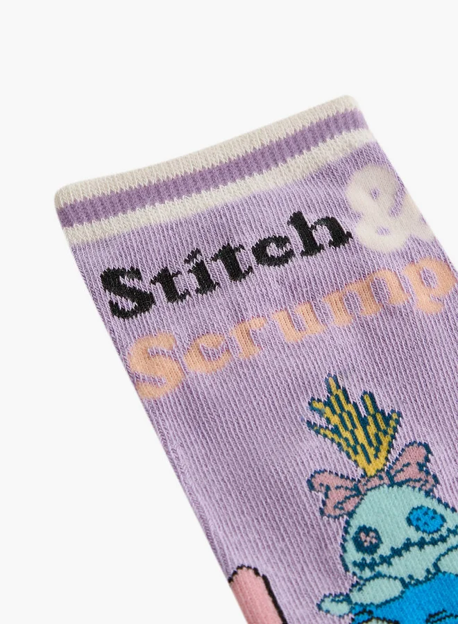 Disney Stitch Print Non Terry Ankle Length Socks - Set of 5