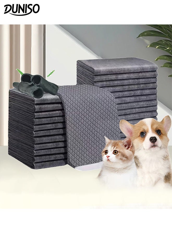 DUNISO 40 قطعة وسادات تدريب الحيوانات الأليفة أكثر سمكًا تدريب الحيوانات الأليفة امتصاص فائق كربون نشط التحكم في الروائح وسادات تدريب الجراء متعددة الطبقات مقاومة للتسرب قابلة للتخلص منها حفاضات للكلاب للجرو والقطط والأرانب سجادة تواليت للكلاب سريعة الجفاف - Image 1
