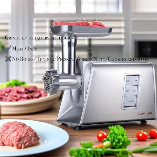 Sunmile SM-G73 Heavy Duty Electric Meat Grinder and Sausage Stuffer Maker 1000W Max with Stainless Steel Cutting Blade and 3 Cutting Plates and 1 Big Sausage Stuff, ETL Certificated - Image 5