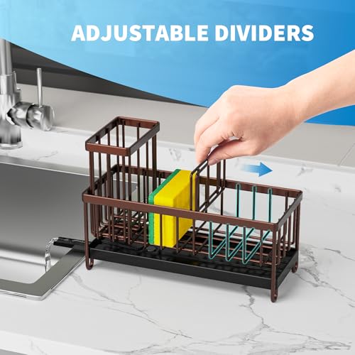 Cisily Brown Sponge Holder for Kitchen Sink, Sink Caddy Organizer with High Brush Holder, Kitchen Countertop Organizers and Storage Essentials, Rustproof 304 Stainless Steel, Soap Dispenser Organize - Image 5