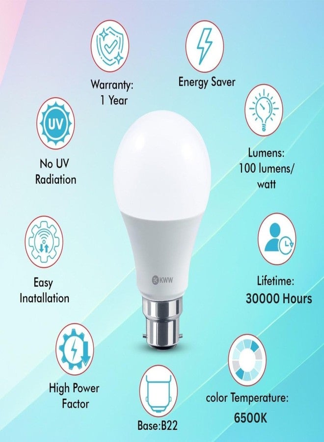 KWW 15W B22 Cool Day White LED Bulb, Pack of 2 | Energy-Efficient LED Lighting | Low Power Consumption | Low Electricity Bill | LED for Bedroom, Home, Kitchen, Bathroom, Washroom, Office - Image 2