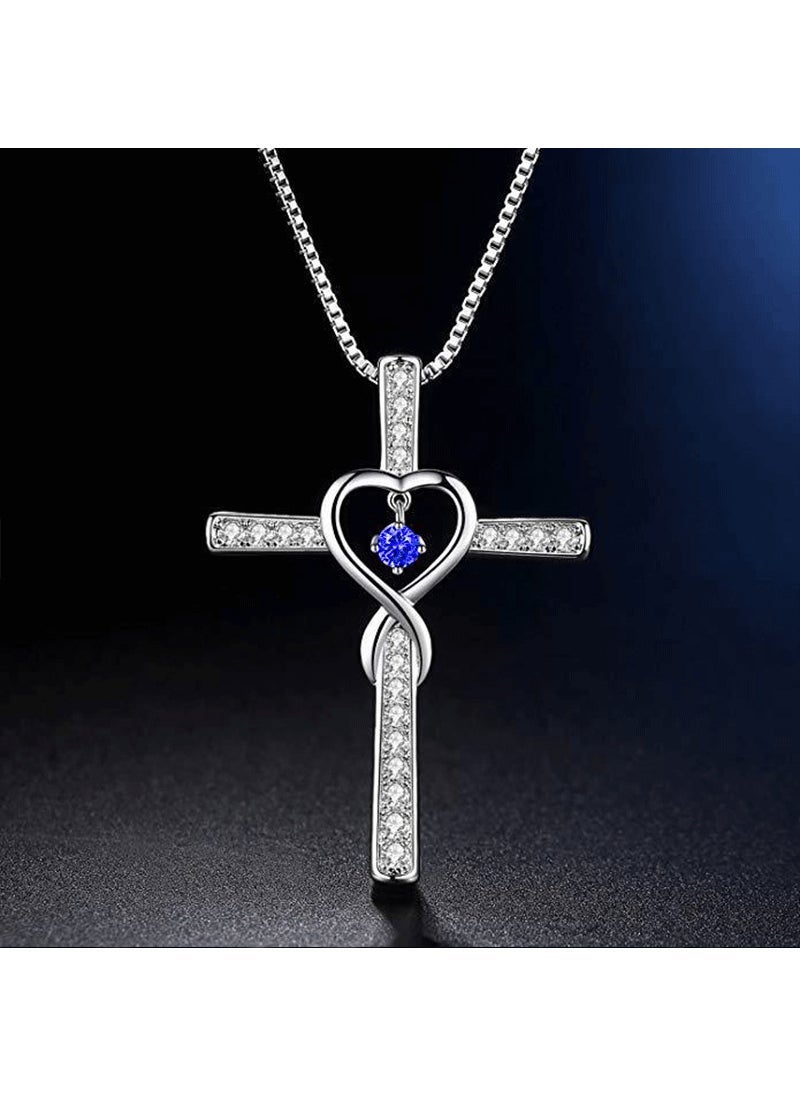 Generic 1 x 5 pcs Fashion Cross December Birthstone Zircon Pendant Necklace Dark Blue Drill (September) 