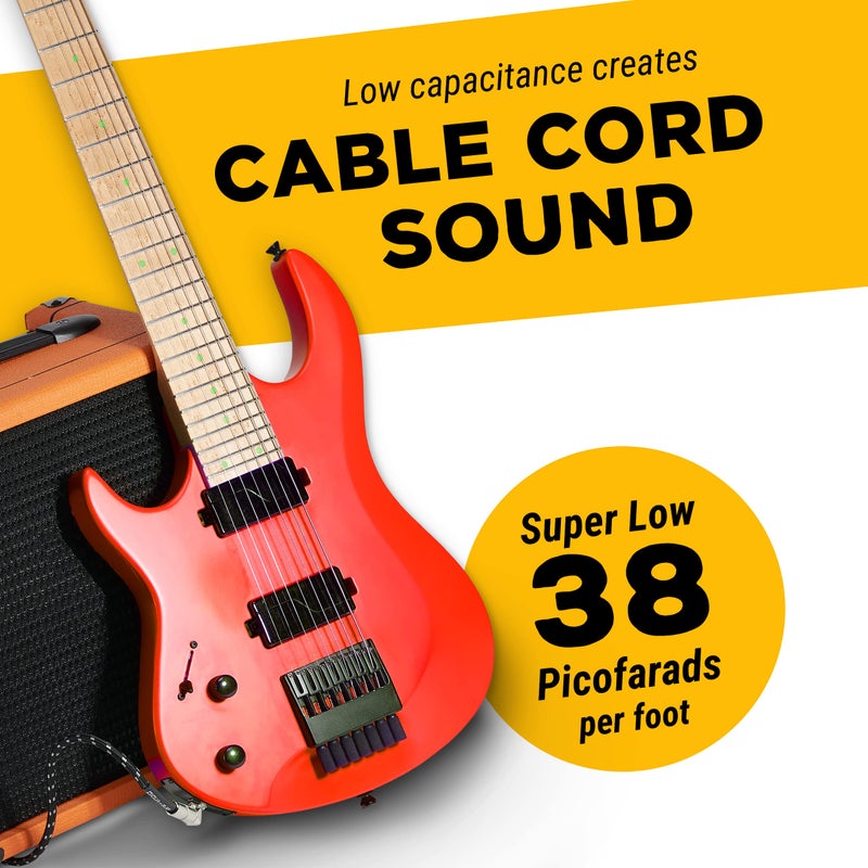 GLS Audio Instrument Cable - Amp Cord for Bass & Electric Guitar - Straight to Right Angle 1/4 Inch Instrument Cable - Black/Grey Braided Tweed, 6 Ft - Image 5